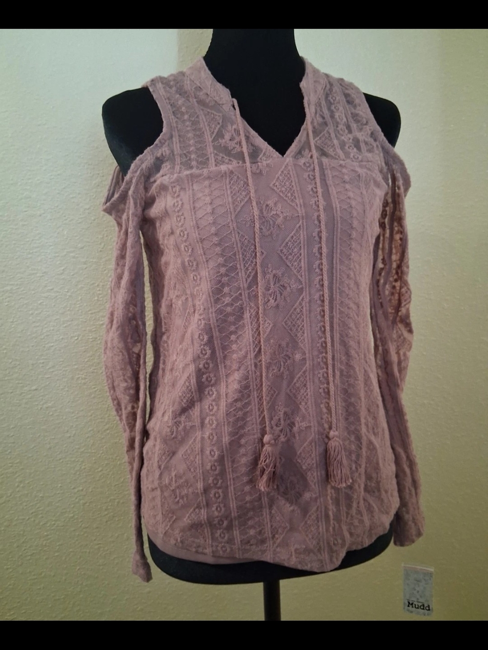 Mudd Dusty Rose Lace Cold-Shoulder Top